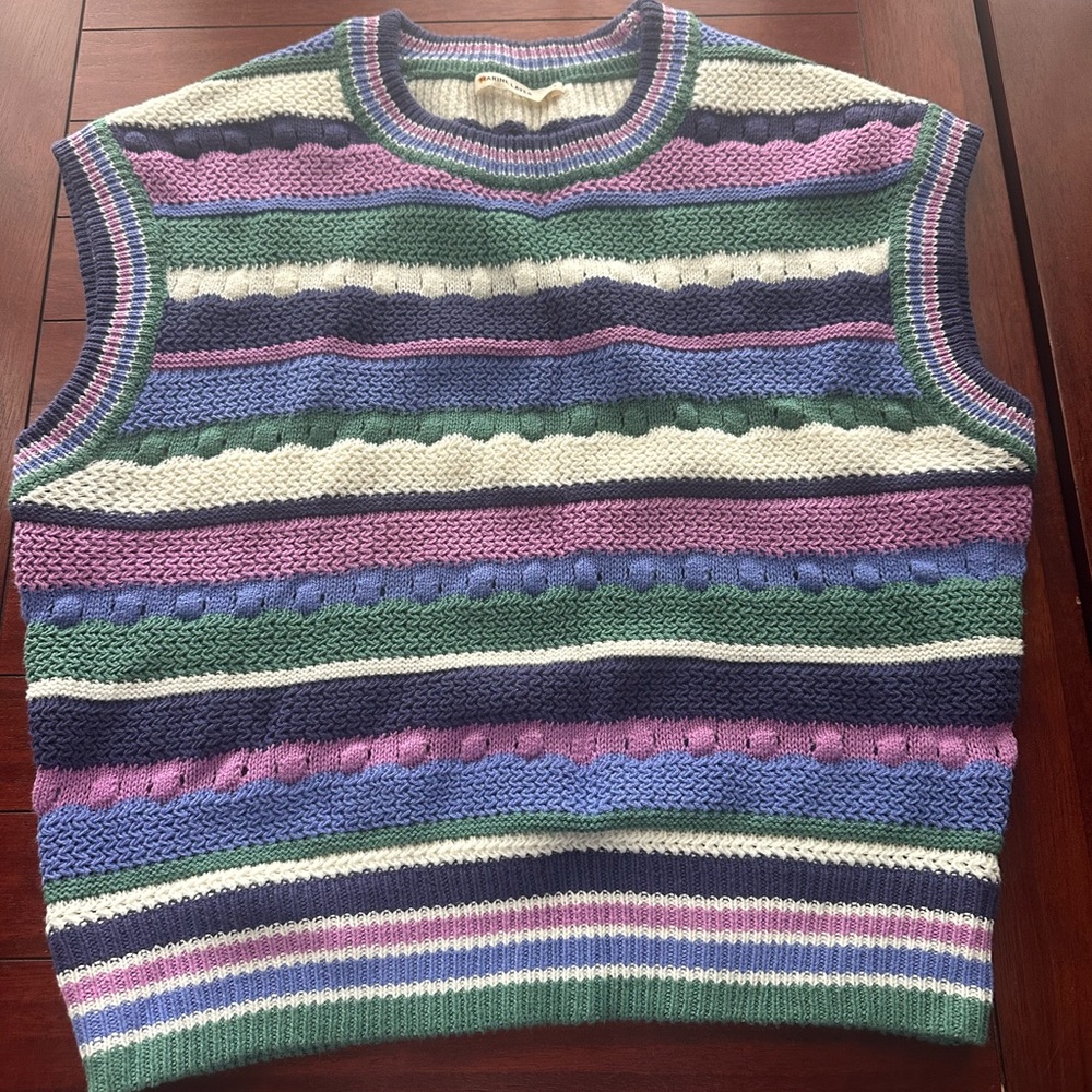 Marine Layer Purple and Blue Crewneck Sleeveless Sweater